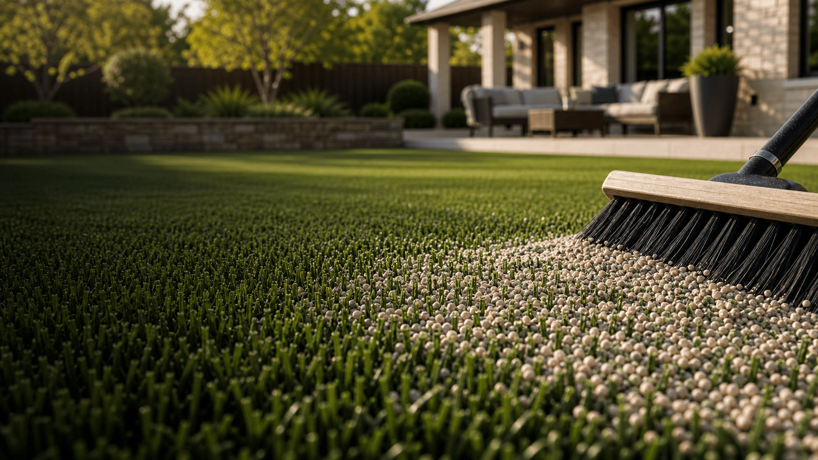 Zeofill infill brushed into artificial turf