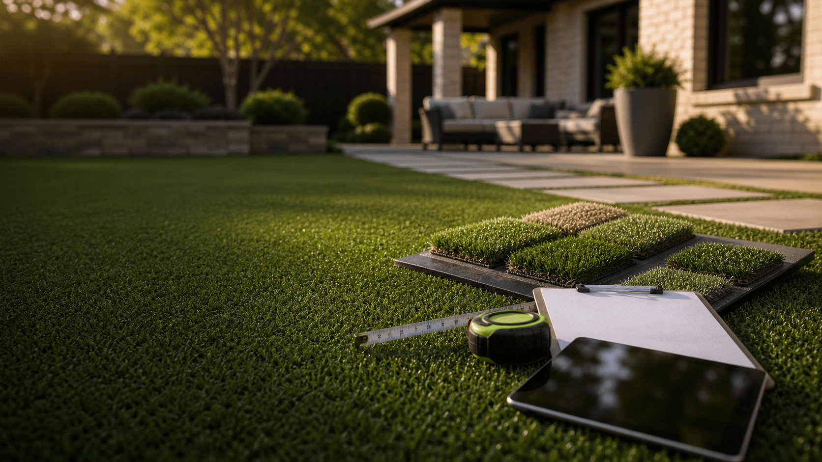 Artificial turf samples and planning tools for homeowner questions